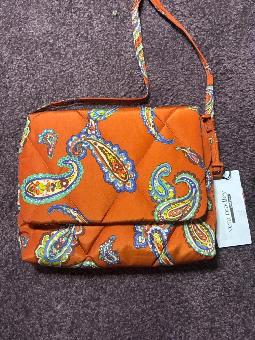 Vera Bradley small Flap Hipster Orange Manor Paisley Quilted Crossbody Bag NWT - Picture 2 of 5